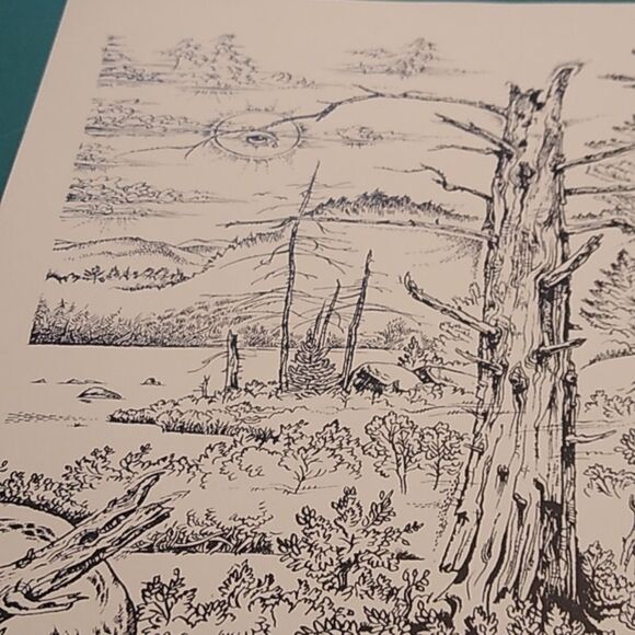 Paul Anthony Lee Vintage Black and White Rural Landscape Illustration with Tree - Picture 5 of 11